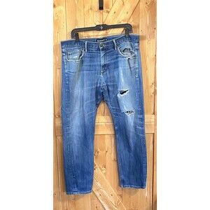 Betabrand Men’s Distressed Straight Leg Jeans Blue Size 34 Classic Fit Denim